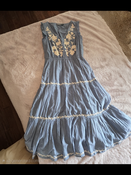 Lucky Brand Dresses & Skirts - Lucky Brand Light Blue Embroidered V‑Neck Tiered Maxi Dress